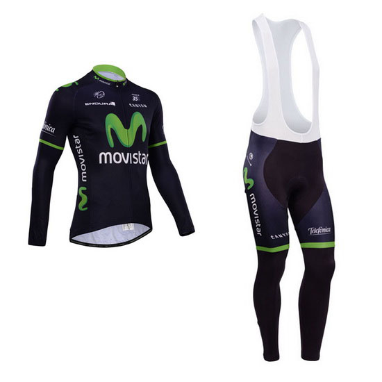 2014 Maillot Movistar Tirantes Mangas Largas Negro